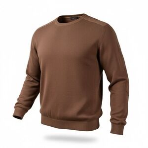 MBX Men's Crew Neck Sweater With Elbow Patches Brown Size Large